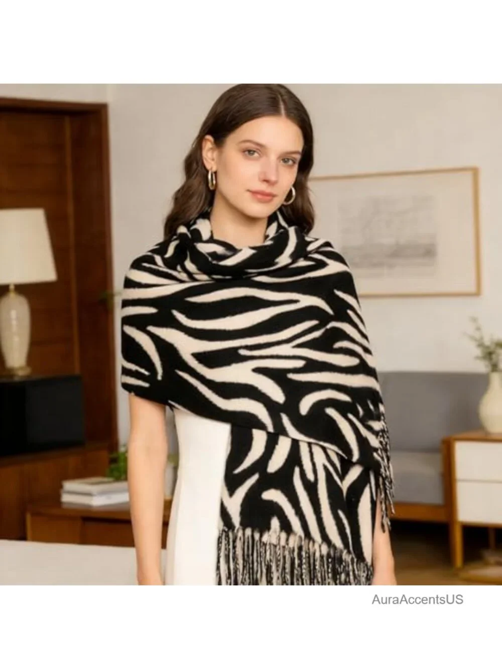 Chunky Knit Plaid Scarf - Oversized Shawl Wrap, Fashionable Winter Accessory